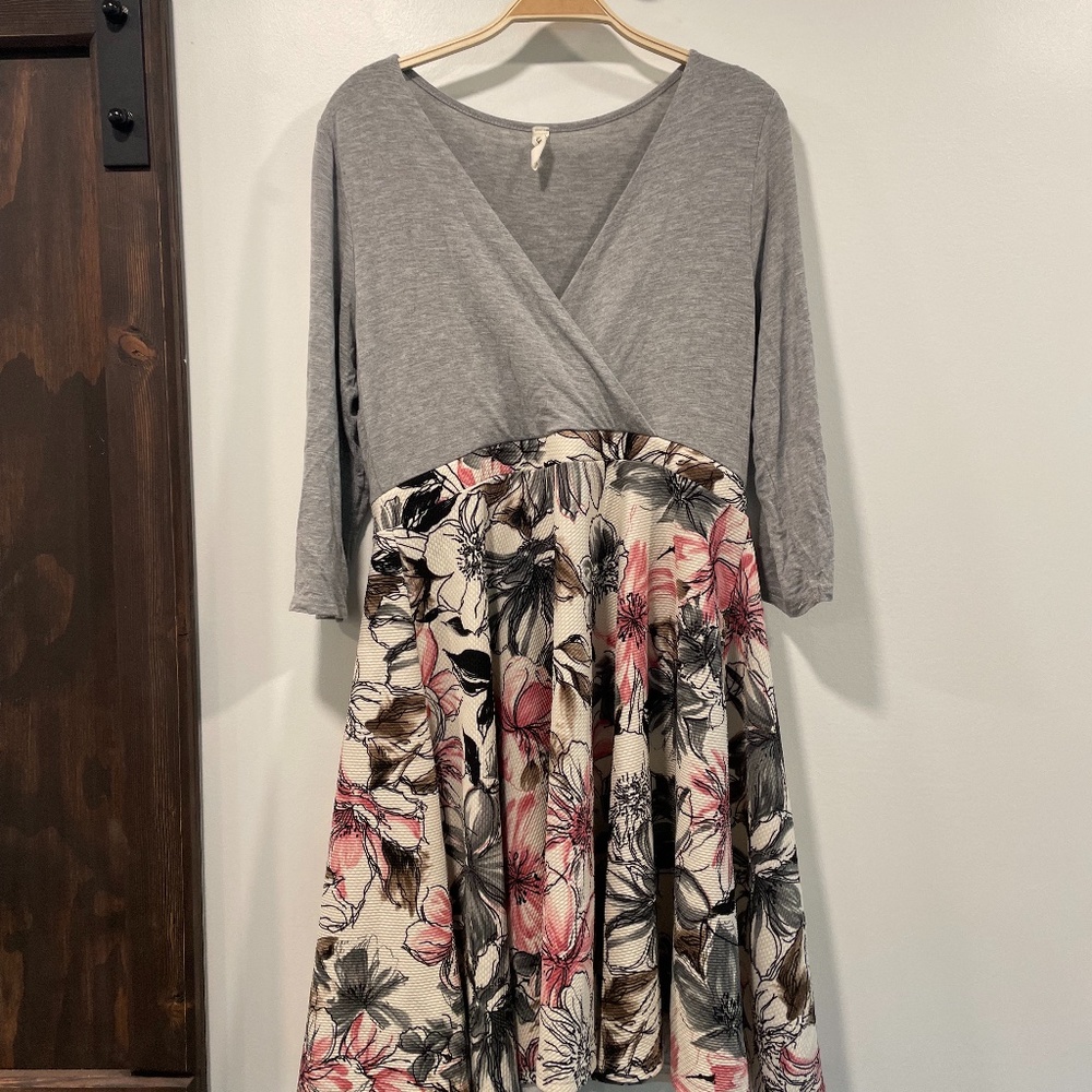 Gray and Beige Floral Nursing Dress